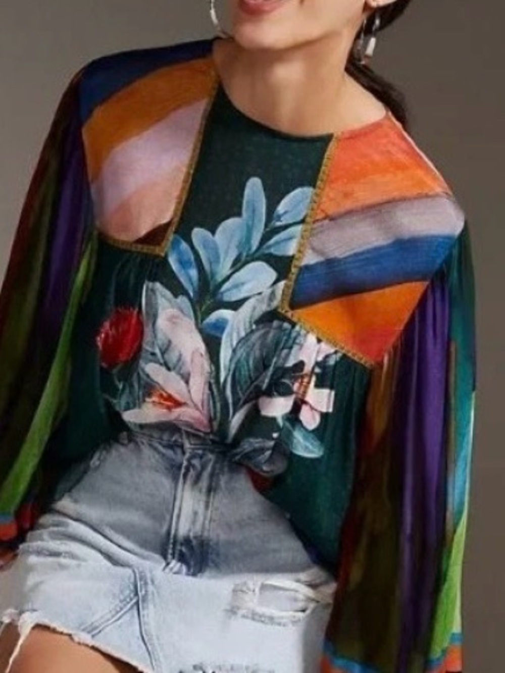 Anthropologie Bl-nk Miranda Colorful Peasant Blouse in Holly Size Small Boho